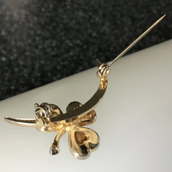 Vintage Clover Leaf Pin Brooch Gold Tone - Picture 4 of 12